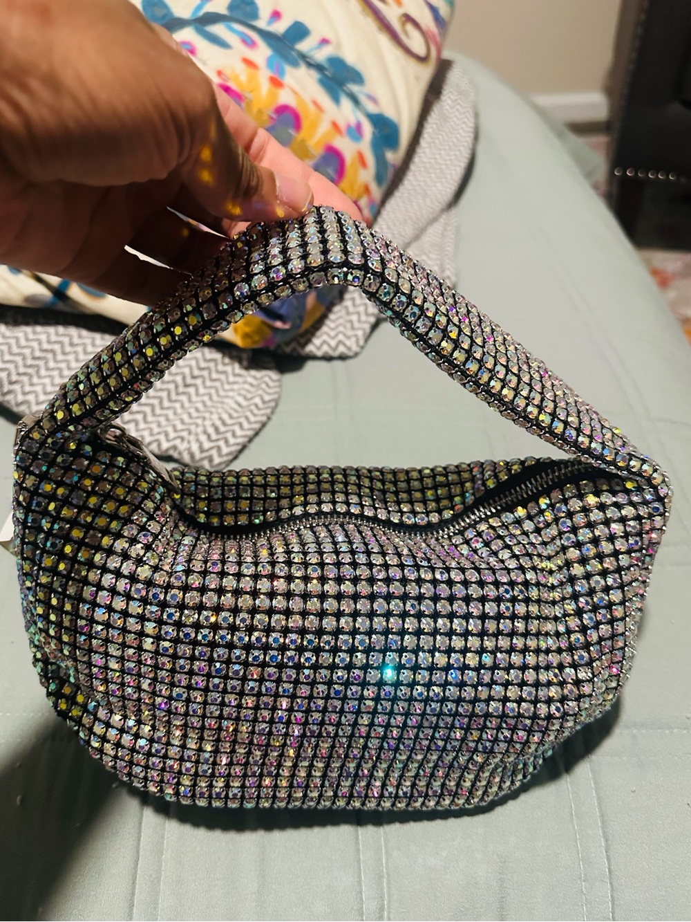 Fashion Nova Iridescent Crystal Mini Shoulder Bag - Silver